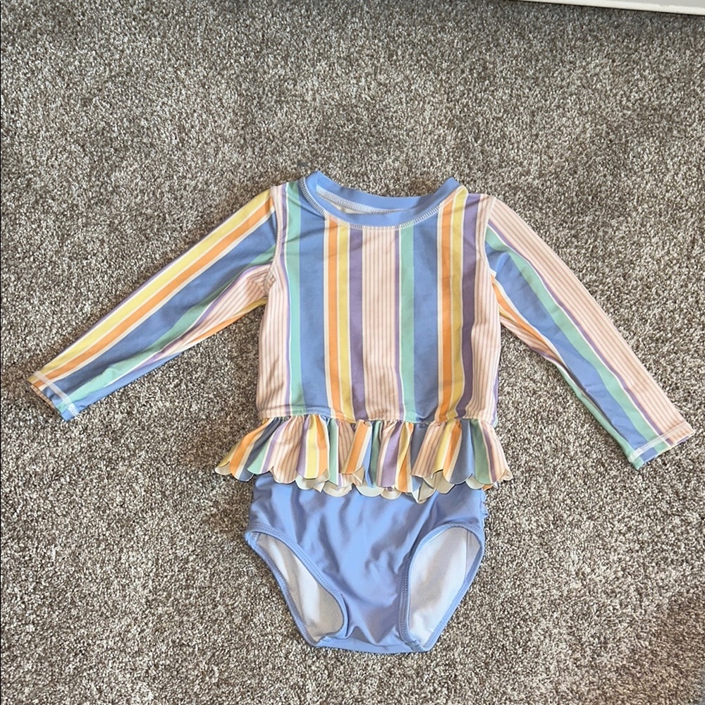 Ruffle Butts Blue and Yellow Rashguard Swim Set size 2T